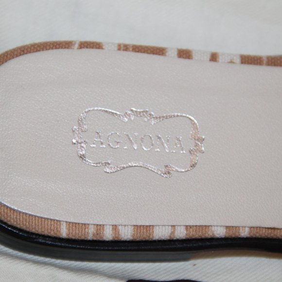 AGNONA Made in Italy Sandals Slides Flats Cream Leather Tan Canvas Size EU 38 - Picture 4 of 11